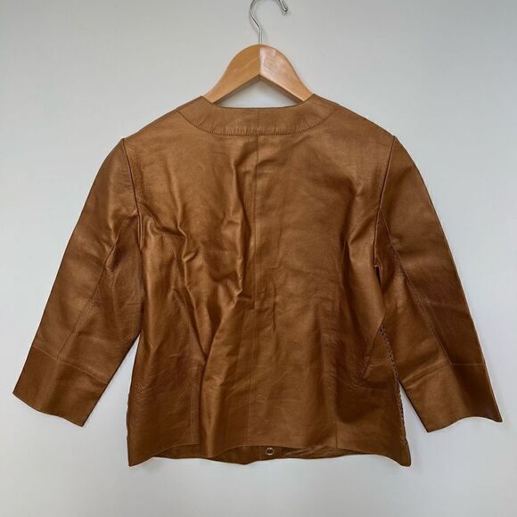 J’Envie Leather Jacket Metallic Copper 3/4 length sleeves snaps size women’s M - Picture 2 of 11